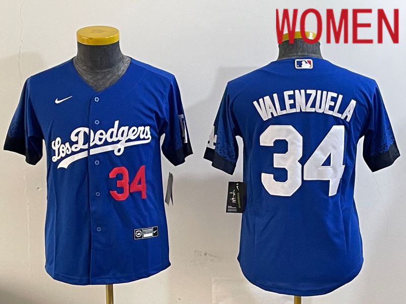 Women Los Angeles Dodgers 34 Valenzuela 2024 blue jersey 2024112002